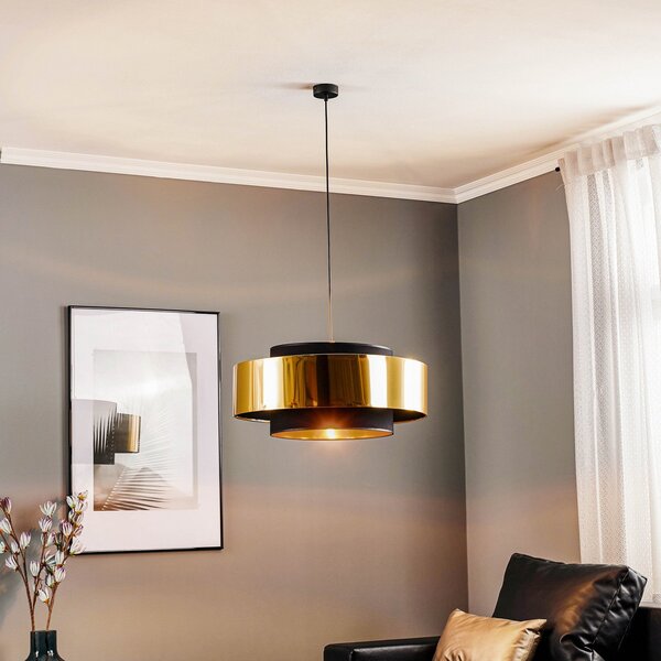 TK Lighting Lampă suspendată Calisto, negru/auriu Ø 50 cm 1 bec, reglabil, Negru, Camera de zi / sufragerie, Țesătură / Textil, Modern