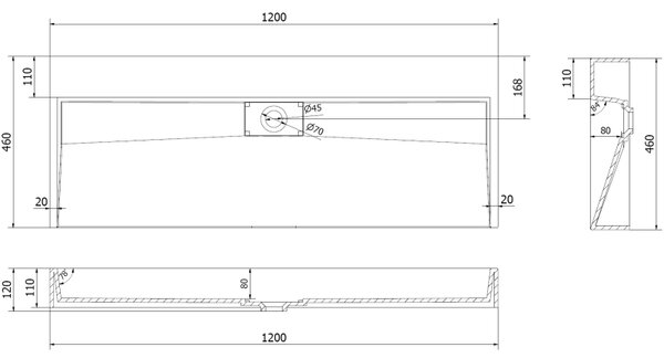 Mexen Ava chiuvetă de blat din conglomerat B/O 120 x 46 cm, albă - 23011200