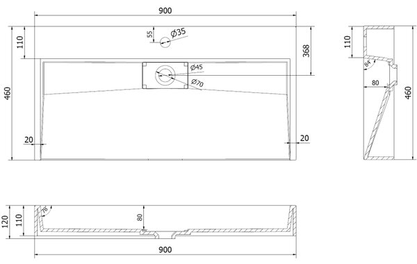 Mexen Ava, chiuveta blat din conglomerat 90 x 46 cm, alb, 23019000