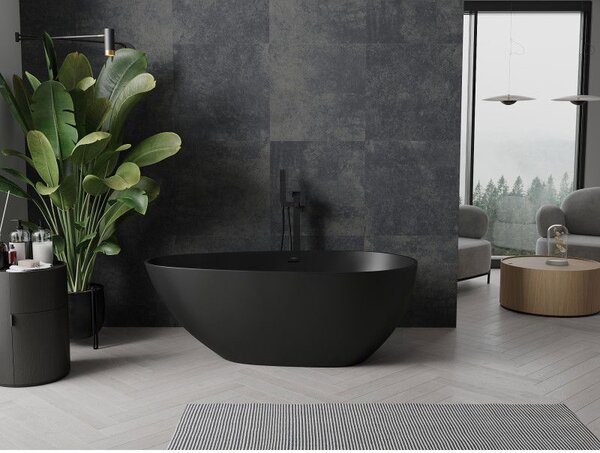 Mexen Palermo cadă freestanding din conglomerat 150 x 78 cm, negru mat - 57211507870