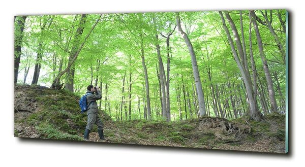Tablou Printat Pe Sticlă Ornitolog în pădure