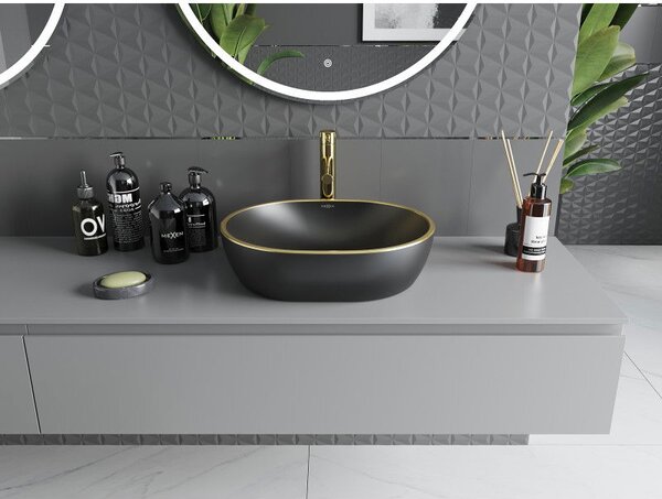 Mexen Viki chiuvetă de blat 48 x 35 cm, negru mat/margine aurie - 21054875