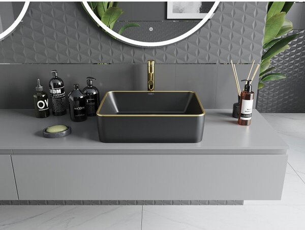 Mexen Catia lavoar de blat 48 x 37 cm, negru mat/auriu margine - 21314875