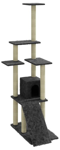 Ansamblu pisici cu stâlpi din funie de sisal, gri închis,155 cm