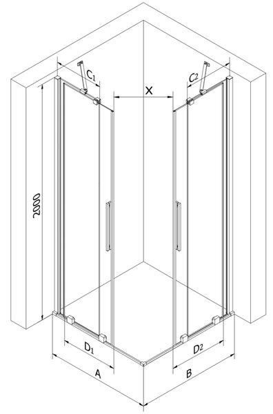 Mexen Velar Cabină de duș Duo cu uși glisante 90 x 90 cm, transparent, crom - 871-090-090-02-01
