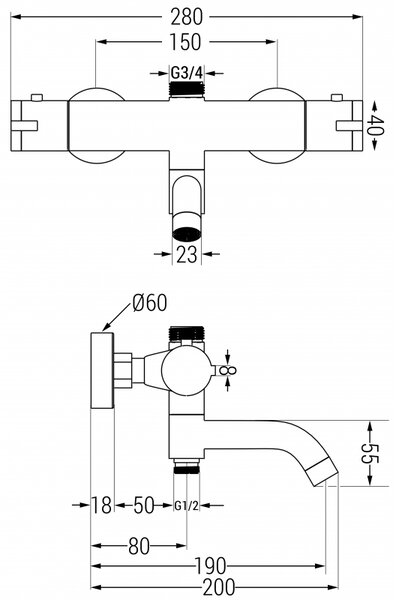 Robinet termostatic pentru baie/dus Mexen KAI, alb, 77900-20