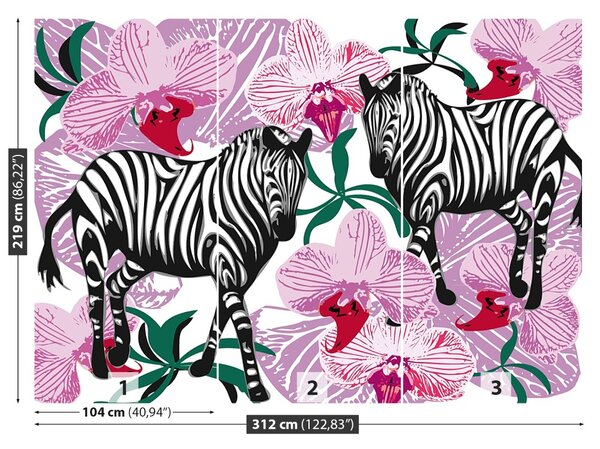 Fototapet Zebre Orhidee flori