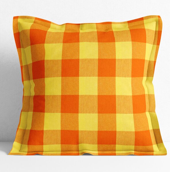 Goldea față de pernă din bumbac cu tiv decorativ kanafas - carouri mari galben-portocaliu 30 x 50 cm