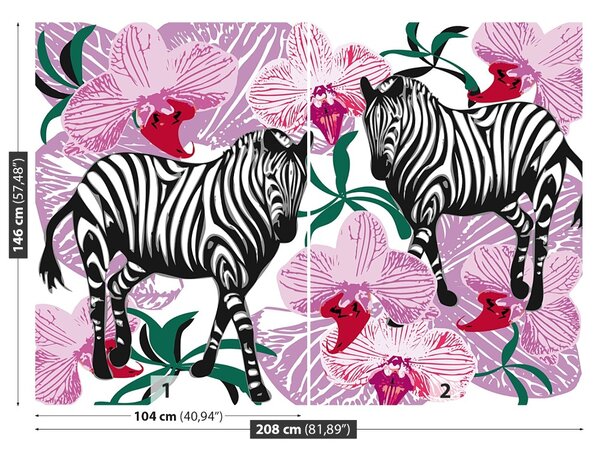 Fototapet Zebre Orhidee flori