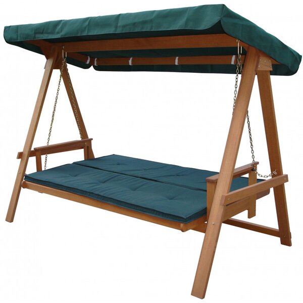 Balansoar pentru gradina din lemn, Soleil, 3 locuri, functie pat, perne incluse, 235x178.5x117.5 cm