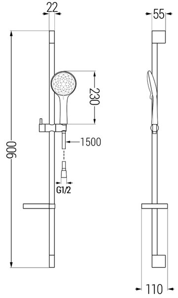 Set de duș Mexen DS74, crom/alb, 785744583-00