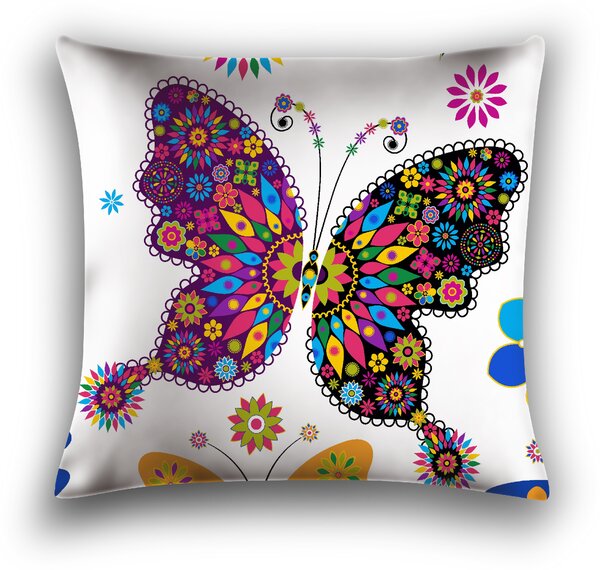Husa pentru perna din microfibra FLUTURE COLORAT 45x45 cm, alb