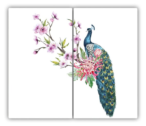 Tocator din sticla Peacock și flori