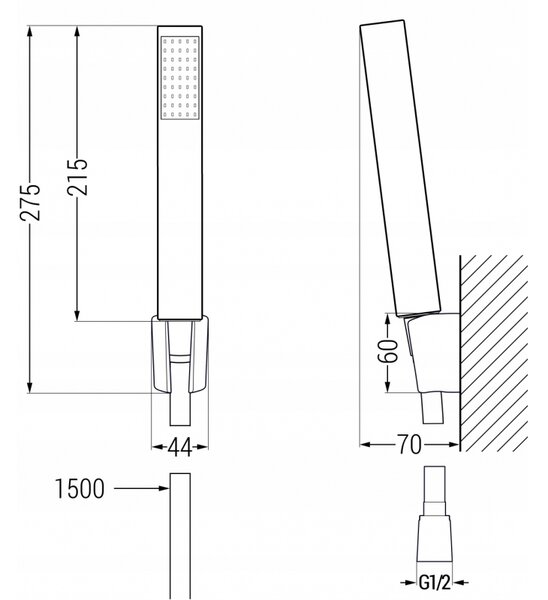 Mexen Mino R77 baterie de cadă cu set de duș, negru - 7243R77-70