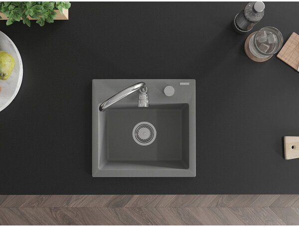 Mexen Milo chiuvetă granit 1-cuval 435 x 410 mm, gri, sifon crom - 6505441000-71