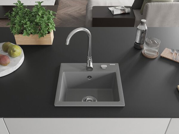 Mexen Milo chiuvetă granit 1-cuval 435 x 410 mm, gri, sifon crom - 6505441000-71