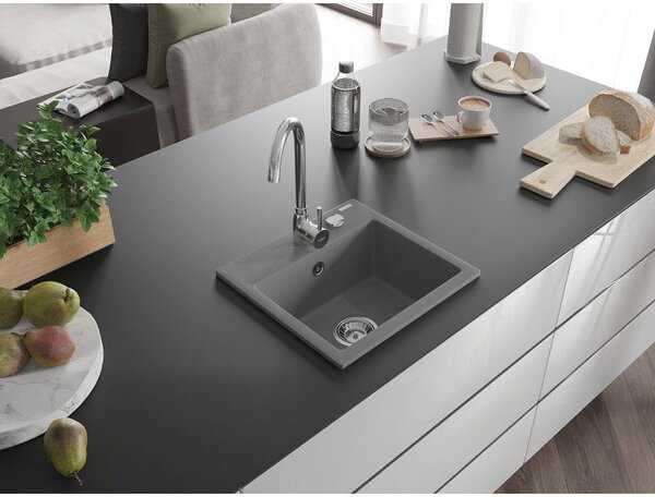 Mexen Milo chiuvetă granit 1-cuval 435 x 410 mm, gri, sifon crom - 6505441000-71
