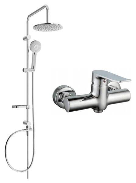 Mexen Carl set de duș montat pe perete cu duș deasupra și baterie de duș Pecos, crom - 72740240-00