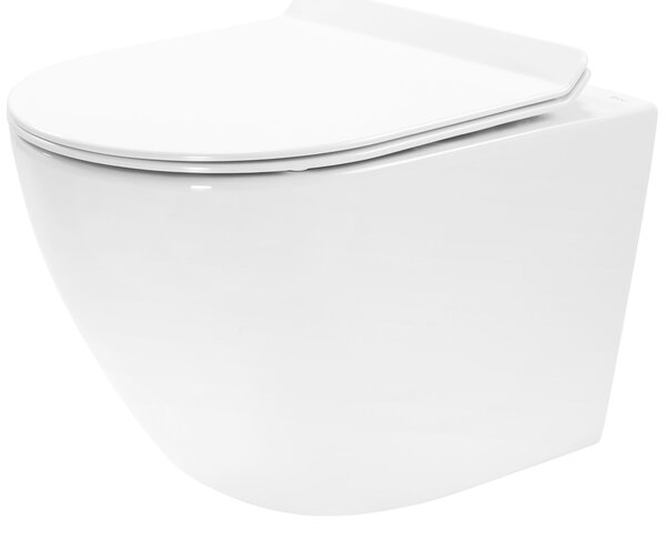 Rea Carter Rimless, vas de toaletă suspendat 490x370x325 mm + scaun de toaletă, alb lucios, REA-C1400