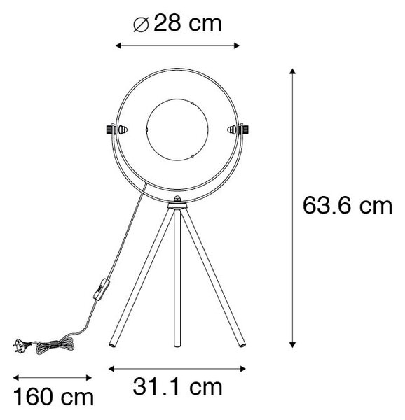 Lampă de masă neagră cu trepied auriu de 63,3 cm reglabil - Magnax