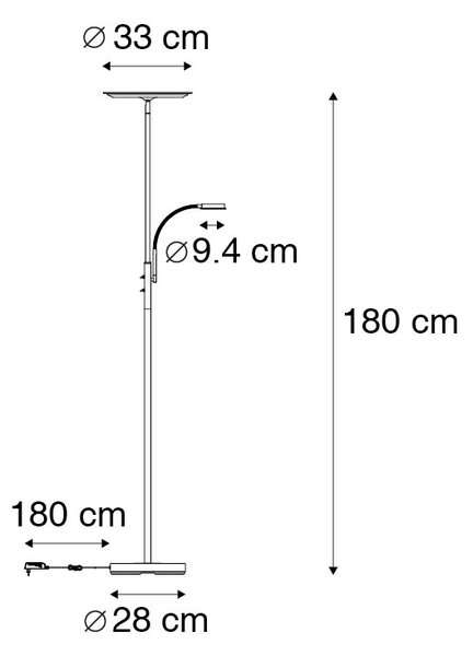 Lampa de podea moderna neagra cu LED reglabil cu brat de citit - Strela