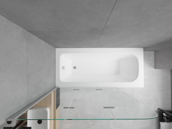 Mexen Vega cada dreptunghiulară 150 x 70 cm cu carcasă și paravan cu 3 aripi de 120 cm, transparent, crom