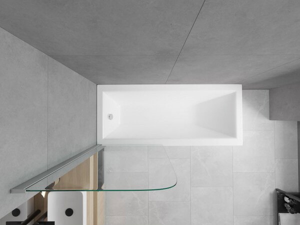 Mexen Cubik cadă dreptunghiulară 150 x 70 cm cu panou frontal și ecran lateral cu un singur panou 70 cm, transparent, crom
