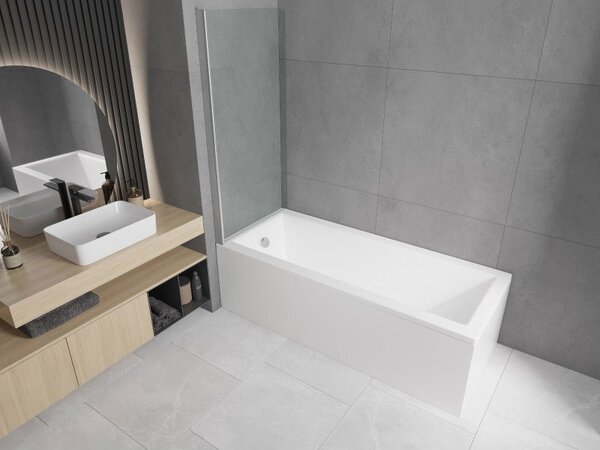 Mexen Cubik cadă dreptunghiulară 150 x 70 cm cu panou frontal și ecran lateral cu un singur panou 70 cm, transparent, crom