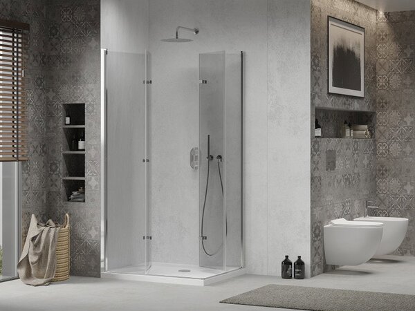 Mexen Lima Duo cabină de duș pliabilă 80 x 70 cm, transparent, crom + cadă Flat - 856-080-070-01-02-4010