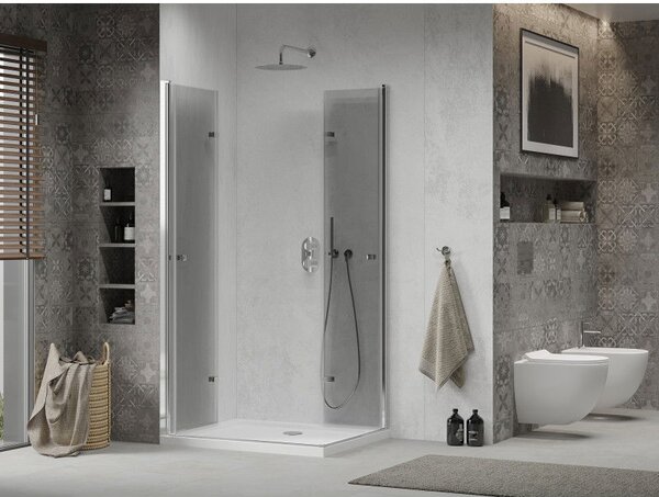 Mexen Lima Duo cabină de duș pliabilă 80 x 70 cm, transparent, crom + cadă Flat - 856-080-070-01-02-4010