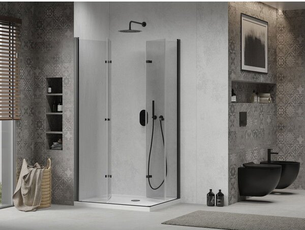Mexen Lima Duo cabină de duș pliabilă 80 x 70 cm, transparent, negru + cadă Flat - 856-080-070-70-02-4010B
