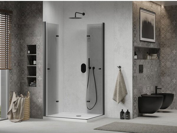 Mexen Lima Duo cabină de duș pliabilă 80 x 70 cm, transparent, negru + cadă Flat - 856-080-070-70-02-4010B