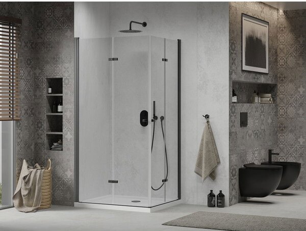 Mexen Lima Duo cabină de duș pliabilă 80 x 70 cm, transparent, negru + cadă Flat - 856-080-070-70-02-4010B