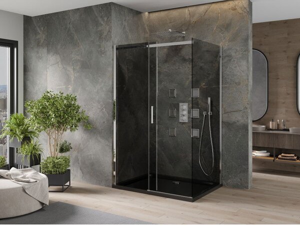 Mexen Omega cabina de duș glisantă 100 x 80 cm, grafit, crom + cadă de duș Flat, negru - 825-100-080-01-40-4070