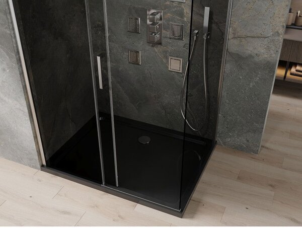 Mexen Omega cabina de duș glisantă 100 x 80 cm, grafit, crom + cadă de duș Flat, negru - 825-100-080-01-40-4070