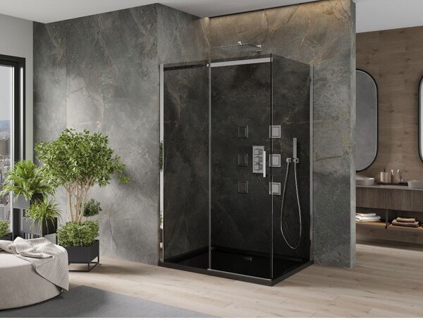 Mexen Omega cabina de duș glisantă 100 x 80 cm, grafit, crom + cadă de duș Flat, negru - 825-100-080-01-40-4070