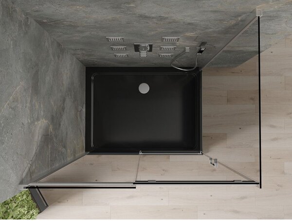 Mexen Omega cabina de duș glisantă 100 x 80 cm, grafit, crom + cadă de duș Flat, negru - 825-100-080-01-40-4070