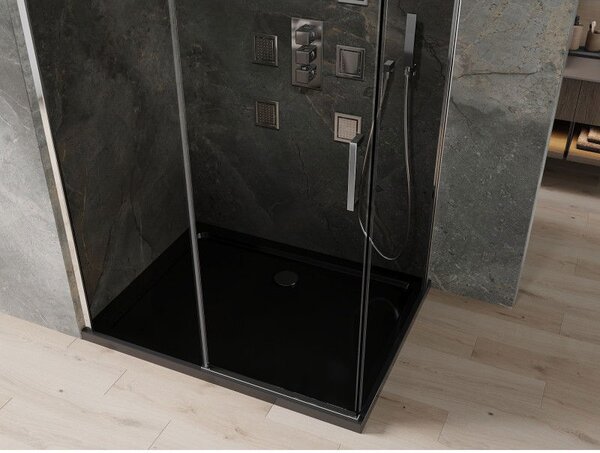 Mexen Omega cabina de duș glisantă 100 x 80 cm, grafit, crom + cadă de duș Flat, negru - 825-100-080-01-40-4070