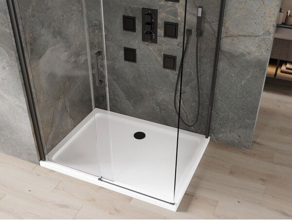 Mexen Omega cabină de duș glisantă 100 x 70 cm, transparentă, neagră + cadă plată, albă - 825-100-070-70-00-4010B