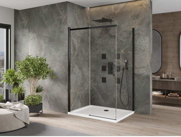 Mexen Omega cabină de duș glisantă 100 x 70 cm, transparentă, neagră + cadă plată, albă - 825-100-070-70-00-4010B