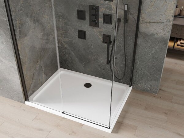 Mexen Omega cabină de duș glisantă 100 x 70 cm, transparentă, neagră + cadă plată, albă - 825-100-070-70-00-4010B