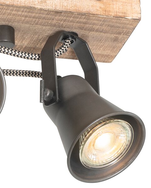 Spotlight rustic negru cu lemn 4 lumini reglabile - Jelle