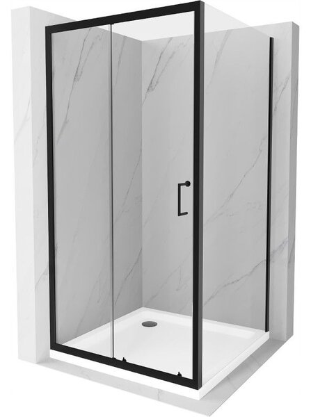Mexen Apia cabină de duș glisantă 90 x 90 cm, transparentă, neagră + cadă de duș Flat, alb - 840-090-090-70-00-4010B