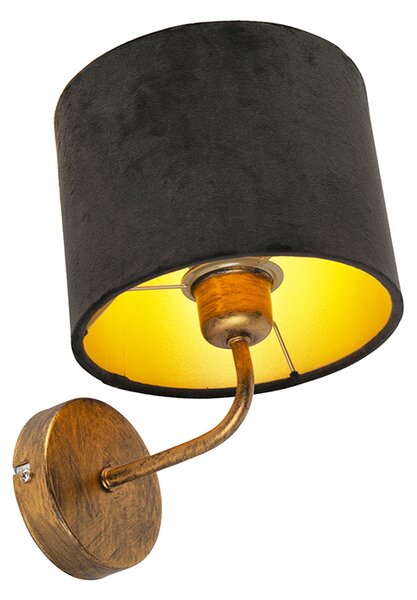 Lampă de perete vintage aurie cu abajur din catifea neagră - Matt