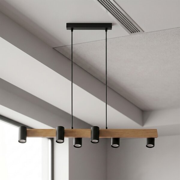 Brilagi - Lustră pe cablu SELE 6xGU10/30W/230V negru/decor stejar