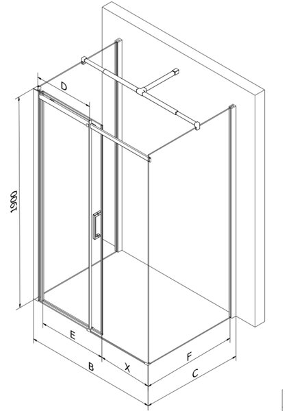 Mexen Omega, cabină de duș cu 3 pereți cu ușă glisantă 100 (uşă) x 100 (perete) cm, sticlă transparentă de 8 mm, profil cromat, 825-100-100-01-00-3S