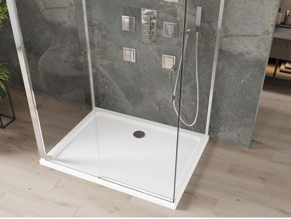Mexen Omega-3S cabina de duș cu 3 pereți, culisantă 100x80 cm, transparentă, crom + cădiță Flat - 825-100-080-01-00-3s-4010