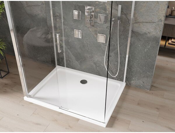 Mexen Omega-3S cabina de duș cu 3 pereți, culisantă 100x80 cm, transparentă, crom + cădiță Flat - 825-100-080-01-00-3s-4010
