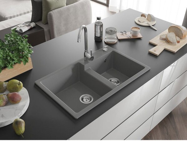Mexen Tomas chiuvetă granit 2 compartimente 800 x 500 mm, gri, sifon crom - 6516802000-71