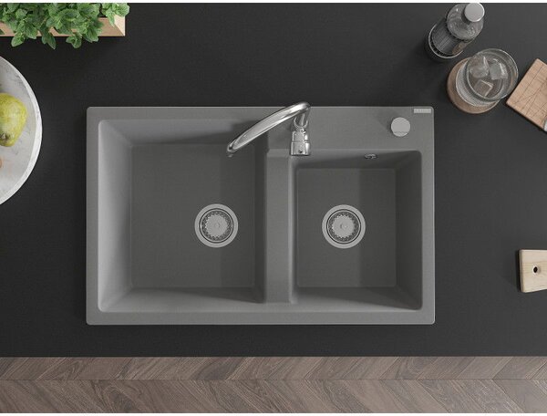 Mexen Tomas chiuvetă granit 2 compartimente 800 x 500 mm, gri, sifon crom - 6516802000-71